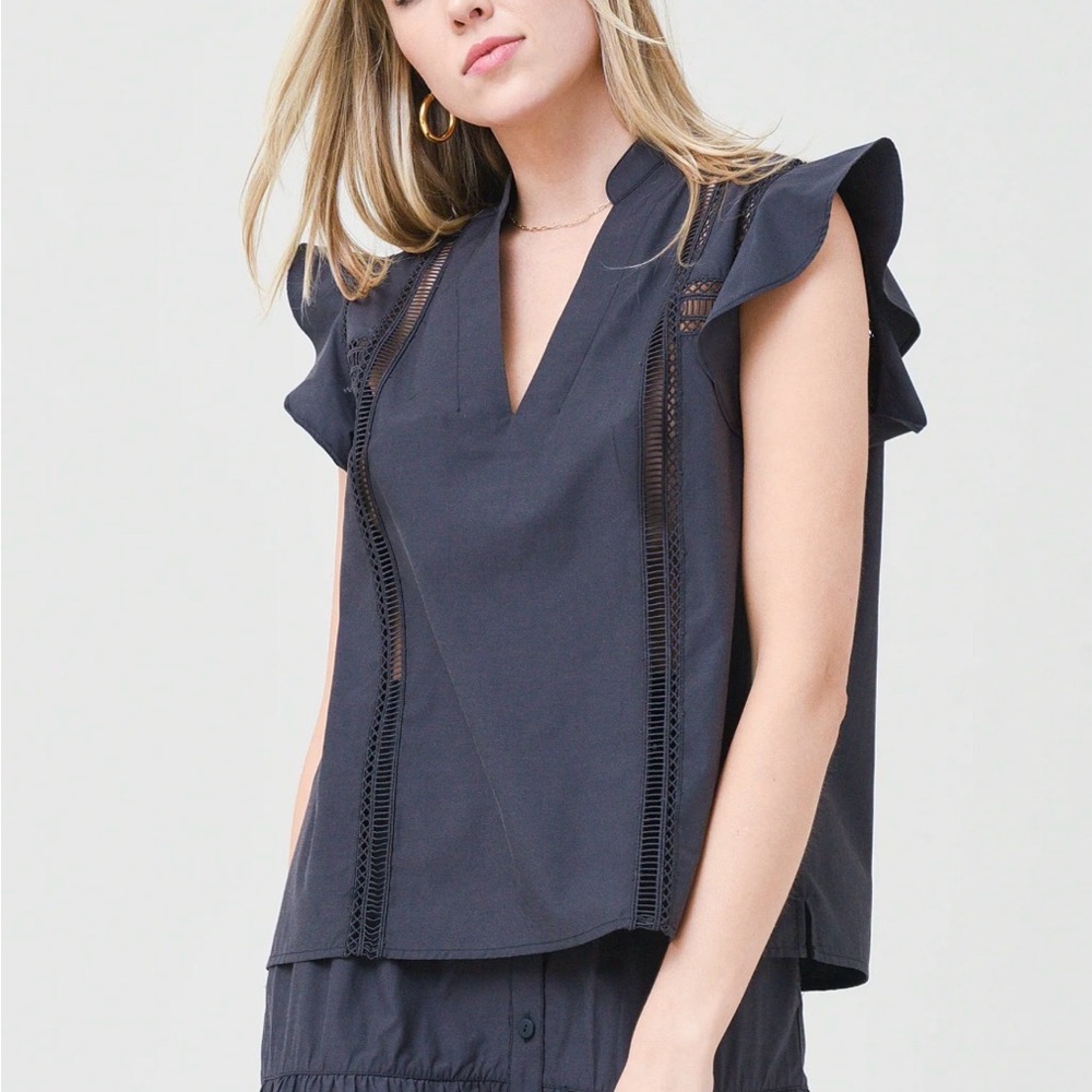 Brochu Walker Havana Blouse Dark Gray Flutter Sleeve Size S/XS